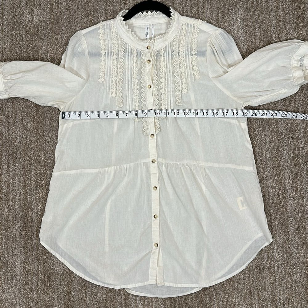 Anthropologie Feather Bone Beatrice Lace-Trimmed Button Cotton Blouse Women Sz 8 - Picture 4 of 9
